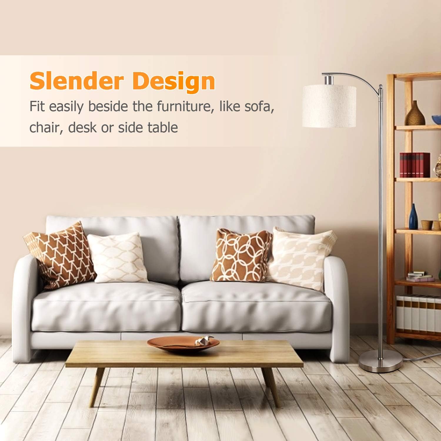 🔥 Cаѕhbасk uр tо 70% LED Floor Lamp with Dimmer, Fully Dimmable Standing Lamp Modern Tall Pole Lamp with Hanging Fabric Shade and Silver Base Montage Reading Light for Living Room Bedroom, Bright 8W LED Bulb Included