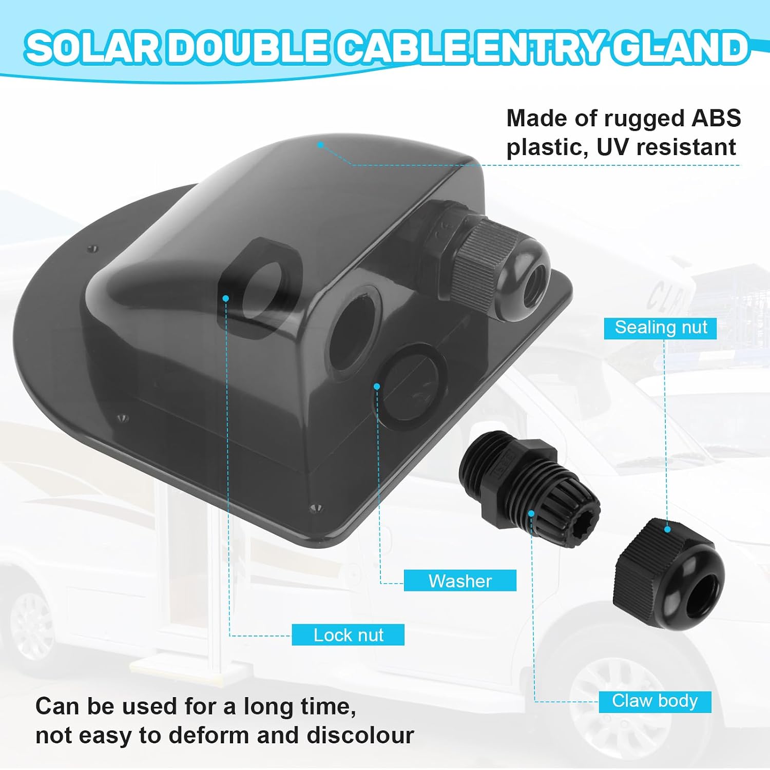 Waterproof ABS Solar Dual Cable Gland Box, Black, 2 Pack image 3