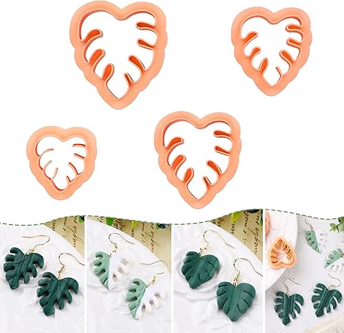 Puocaon Monstera Leaves - Cortadores de arcilla  4 piezas de cortadores de arcilla polimérica para aretes, un patrón en diferentes tamaños para