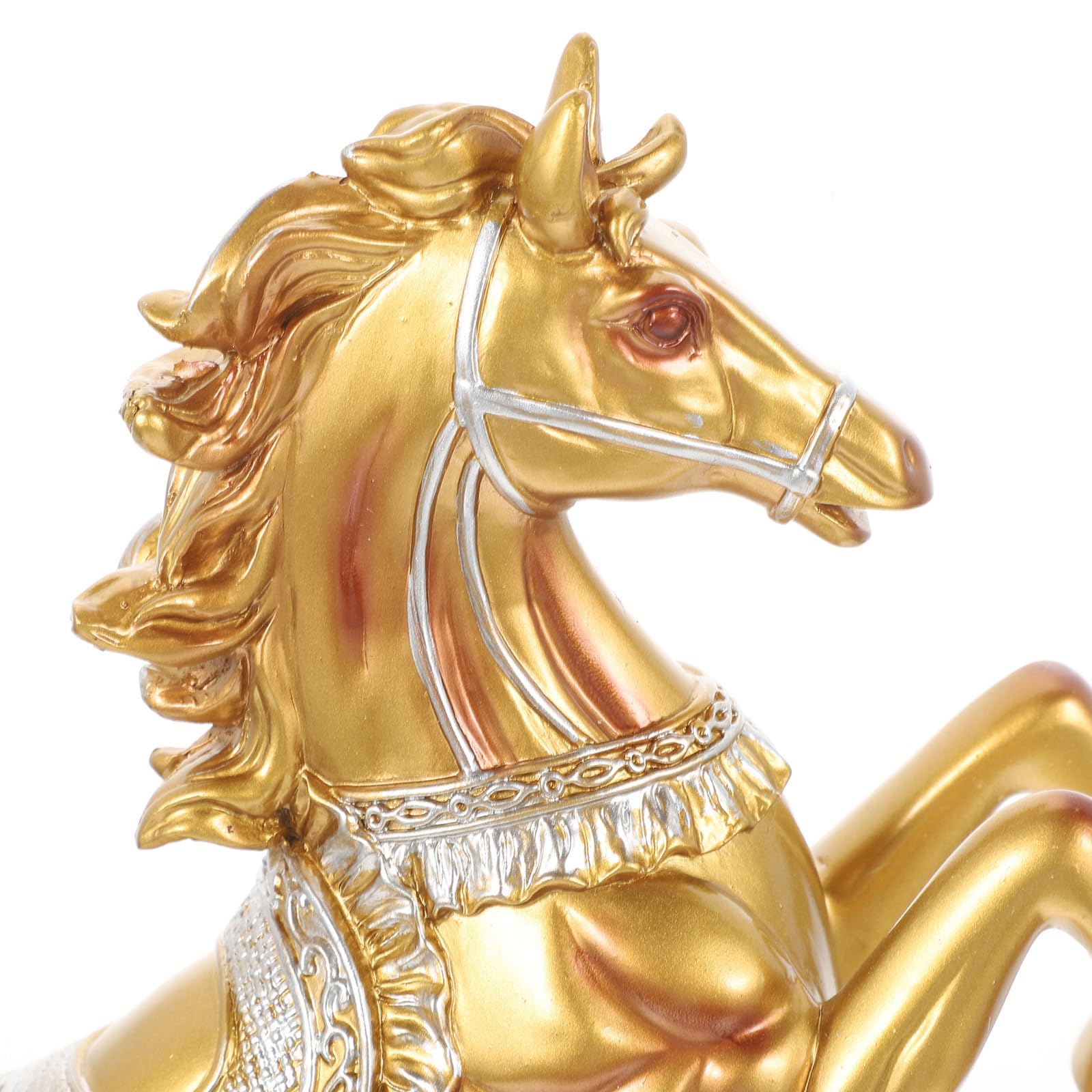 Statuetta Cavallo in Resina Oro, Figura in Piedi per Studio e Ristorante