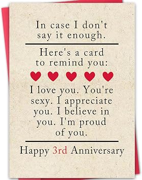 3rd Anniversary Card for Husband Wife,3 Year Anniversary Card Gifts for Him Her,Leather Wedding Card