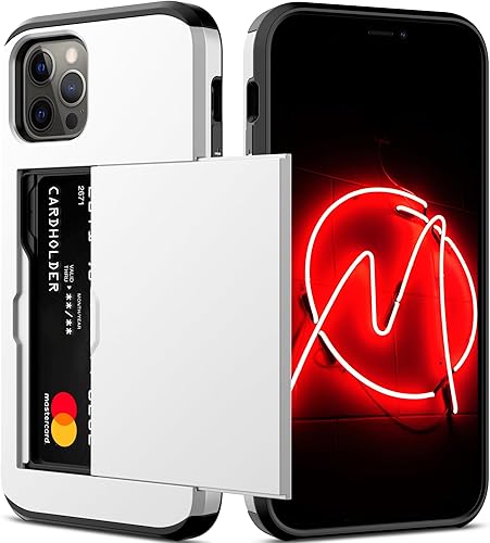 Nvollnoe Funda para iPhone 12, iPhone 12 Pro con tarjetero resistente de protección de doble capa a prueba de golpes, ranura para tarjeta oculta,