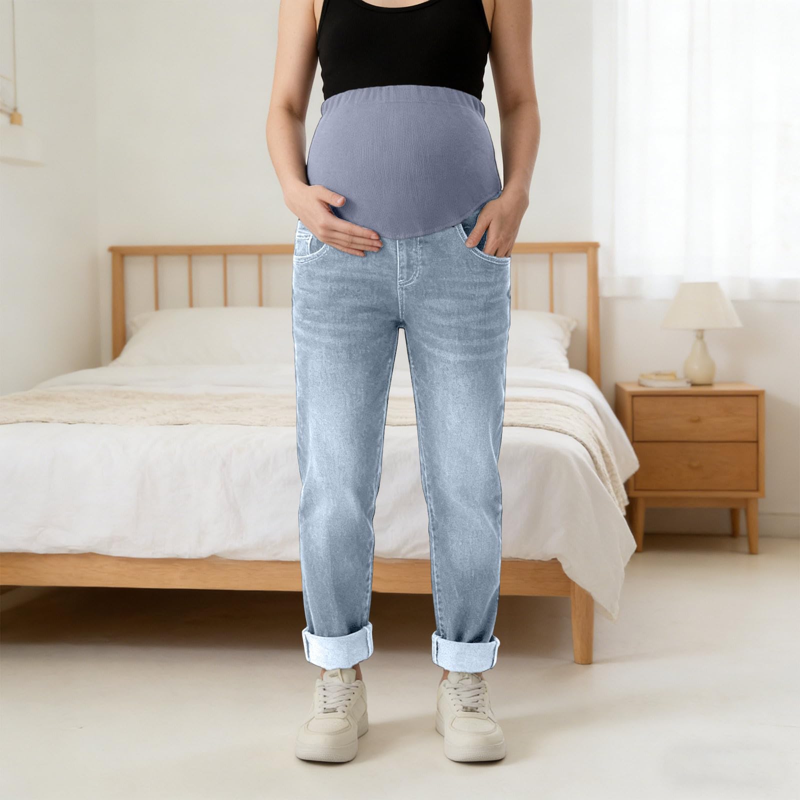 Generisch Culotte de grossesse extensible à taille haute pour femme enceinte et sport douce et respirante avec poche kangourou