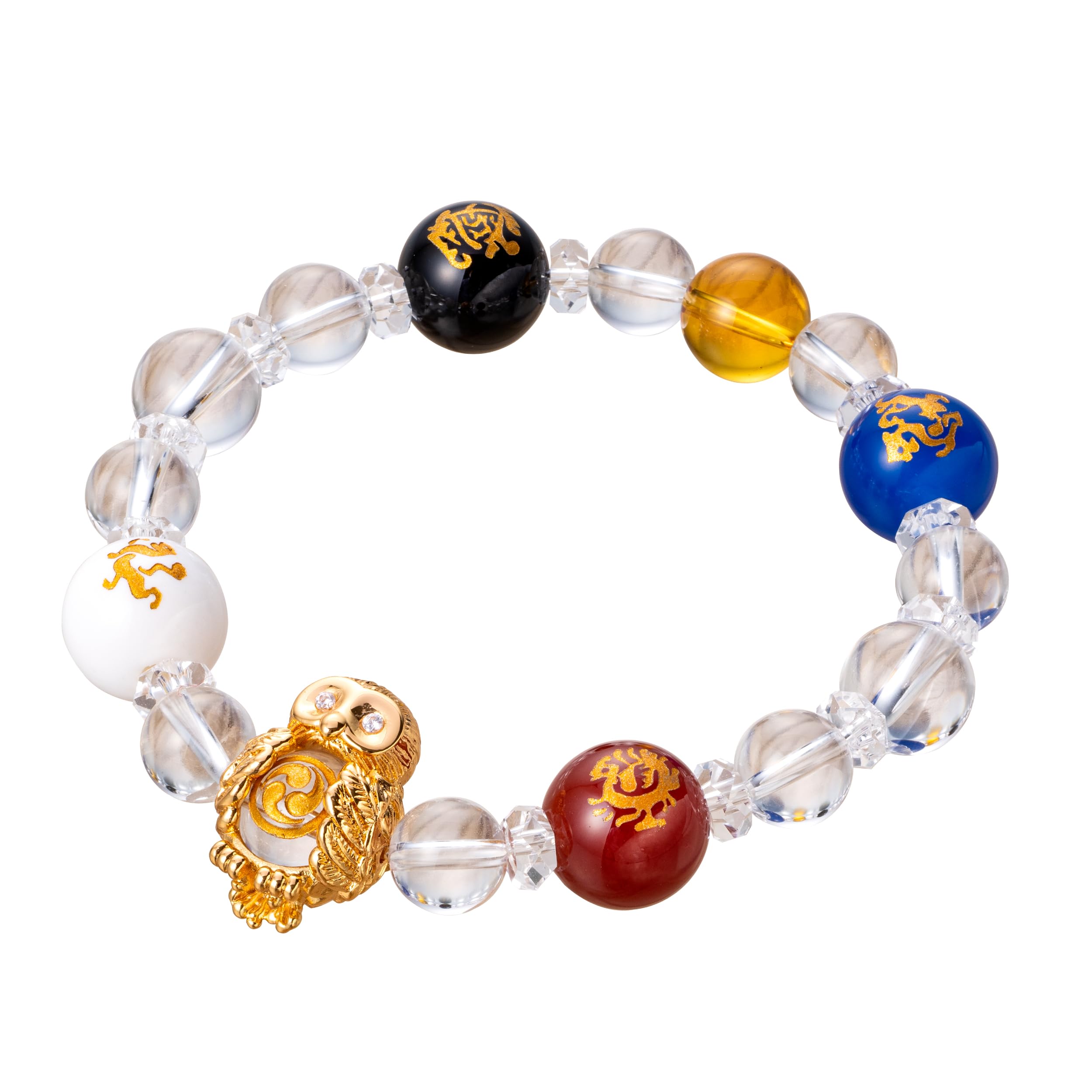 Lucky Shop MADE IN JAPAN owl good luck for women men feng shui bracelet guardian deities 6-8 inches good luck charm crystal bracelet for women men unisex, 6-8 inches, Stone, crystal