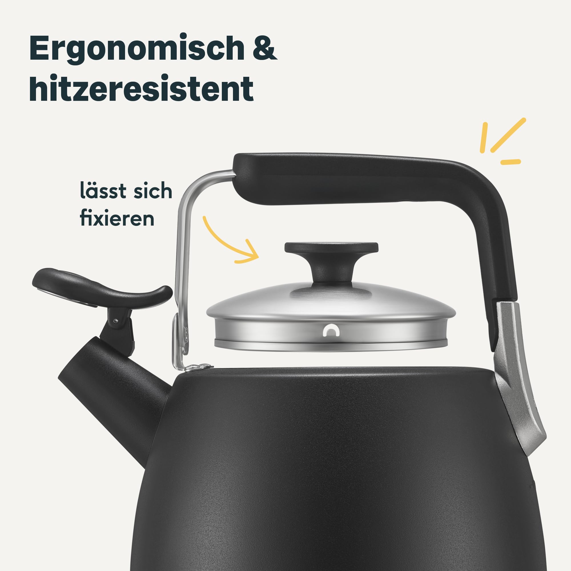 SILBERTHAL Wasserkessel Induktion 2,8l mit lauter Pfeife– Teekessel Edelstahl – Wasserkocher für Camping - Flötenkessel Schwarz