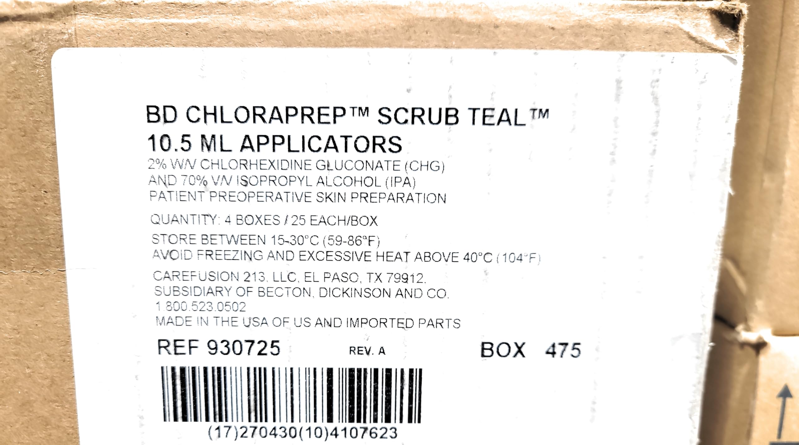 BD 260725 Carefusion Chloraprep Scrub Teal Tint Applicator, Teal (Pack of 100)