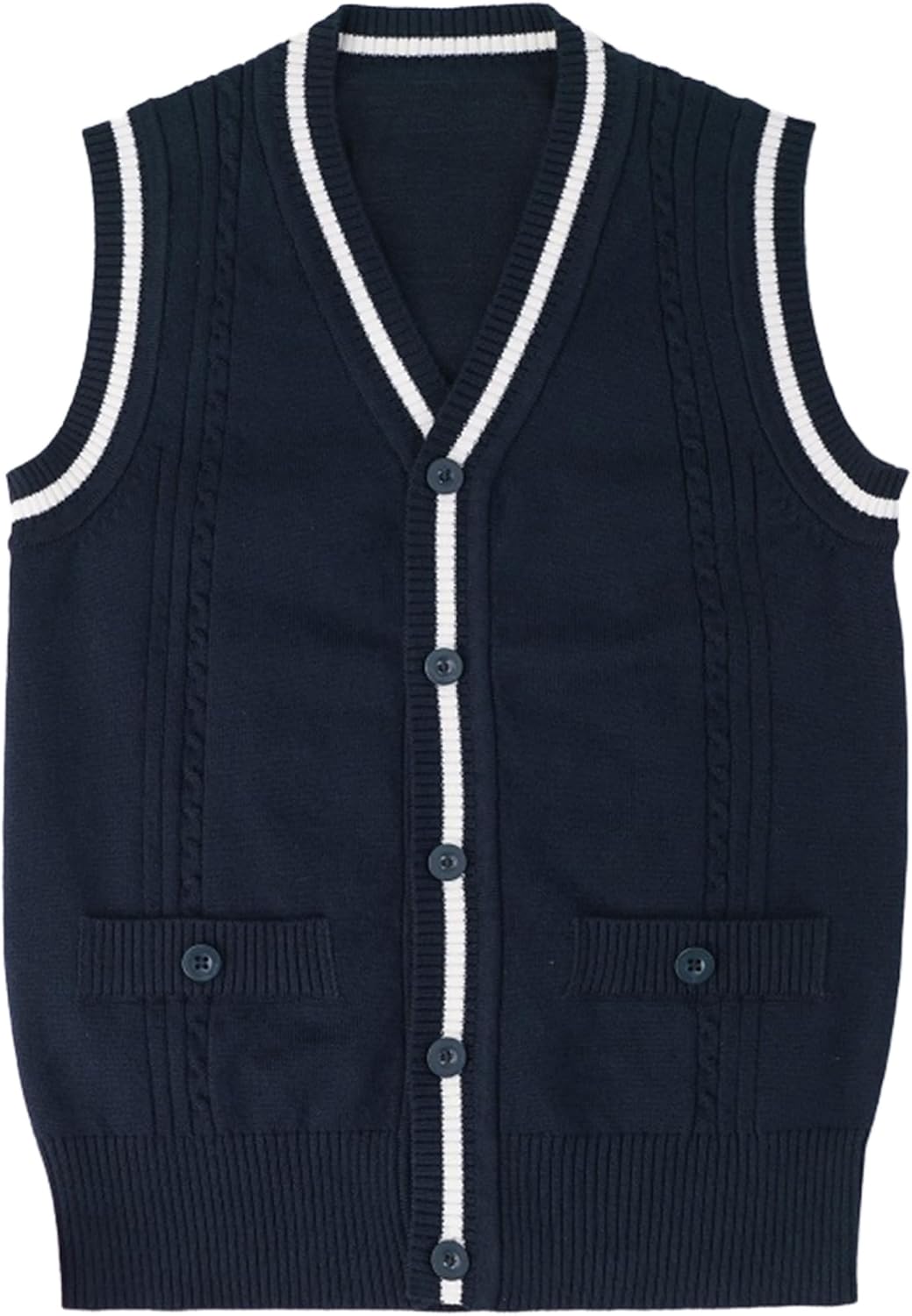 Linjinx Kids Boys Girls V Neck Knitted Sweater Vest School Uniform Knitwear Button Down Crochet Vest Tank Top Waistcoat