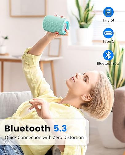 Miniatura 5 de LENRUE Pequeño altavoz Bluetooth portátil con luces, sonido envolvente estéreo TWS, alimentación tipo C, Bluetooth 5.3, entrada de tarjeta TF,