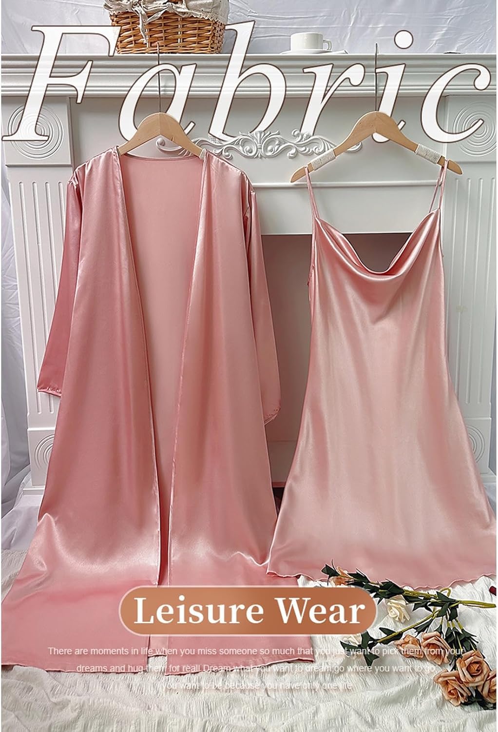 Women's Pajama Set Sexy V Neck Lingerie Tank Nightgown Camisole Slip Dress Sleepwear Robe Casual Loungewear