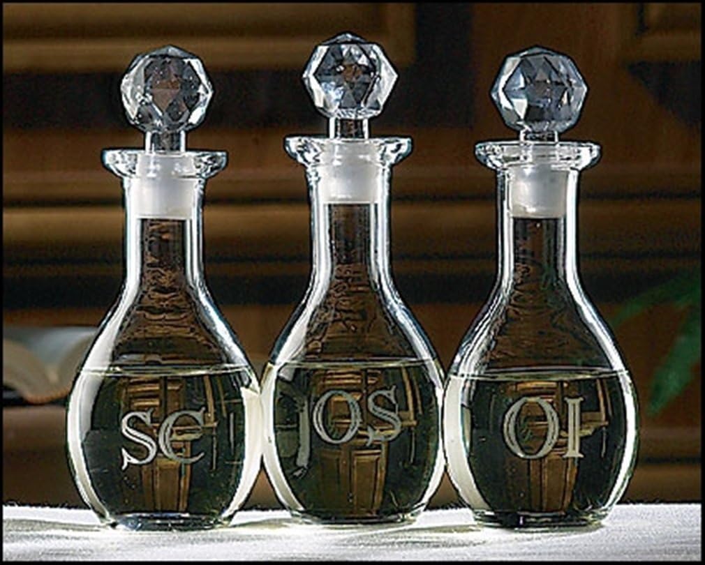 Stratford ChapelGlass Etched Chrismal Set, Set of 3, 7 Inch