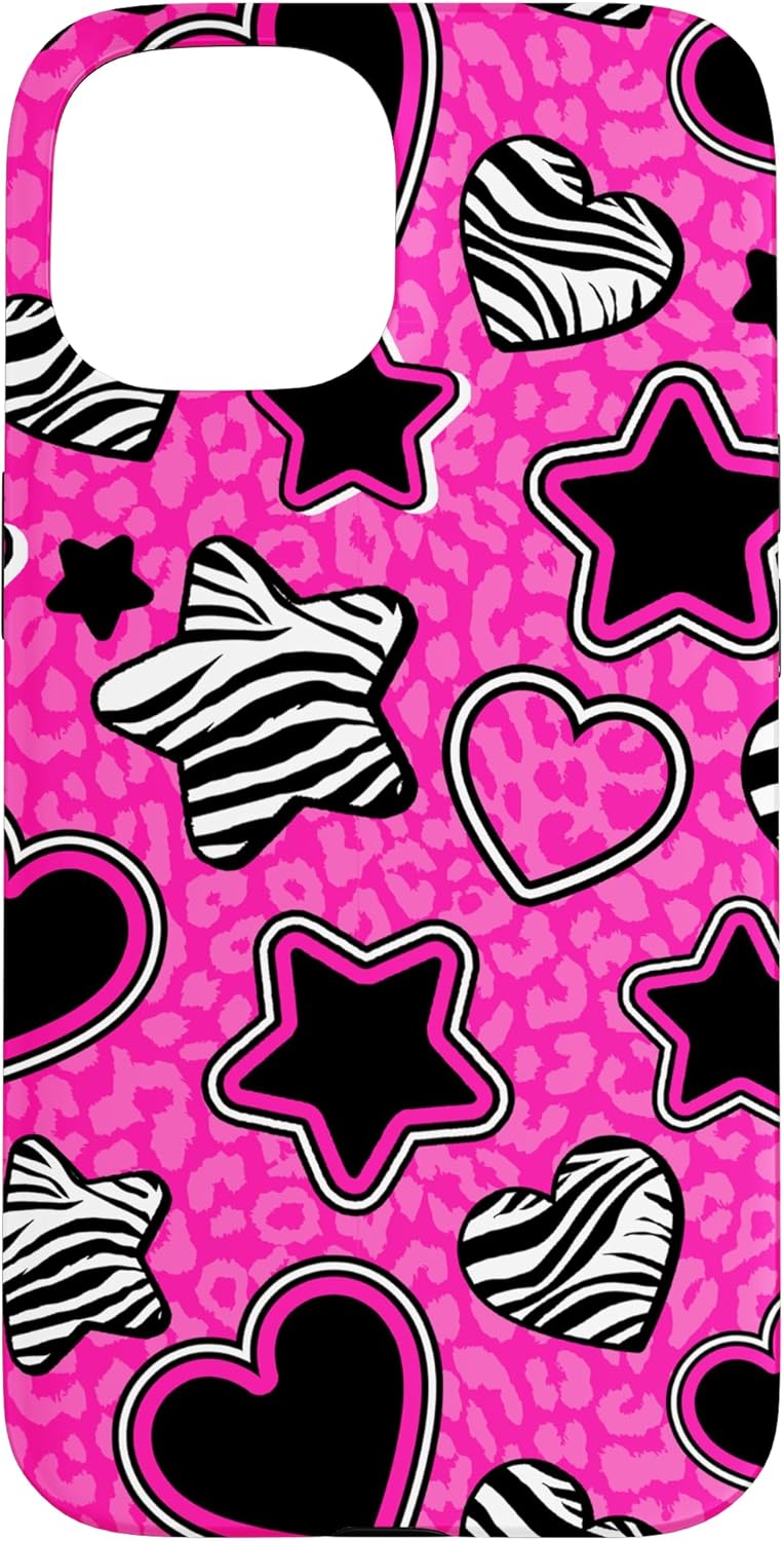 McBling Aesthetic Heart Star Leopard Zebra Pink Black Y2K Case for iPhone 14 Pro