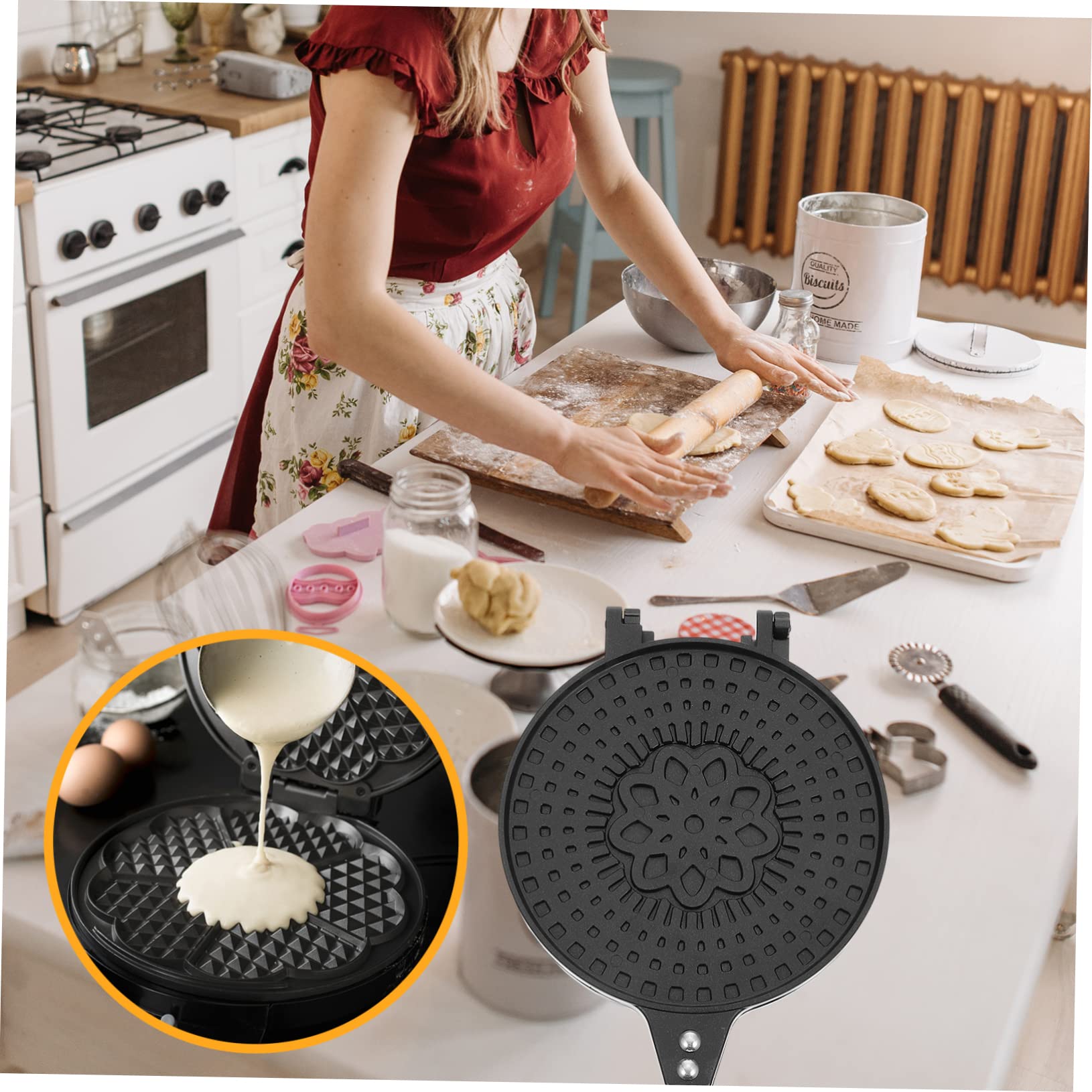 ABOOFAN Tegamino per Involtini di Uova Antiaderente Nero in Abs e Lega di Alluminio Multi-funzione per Involtini di Uova e Coni Gelato per Bbq e Feste in Giardino
