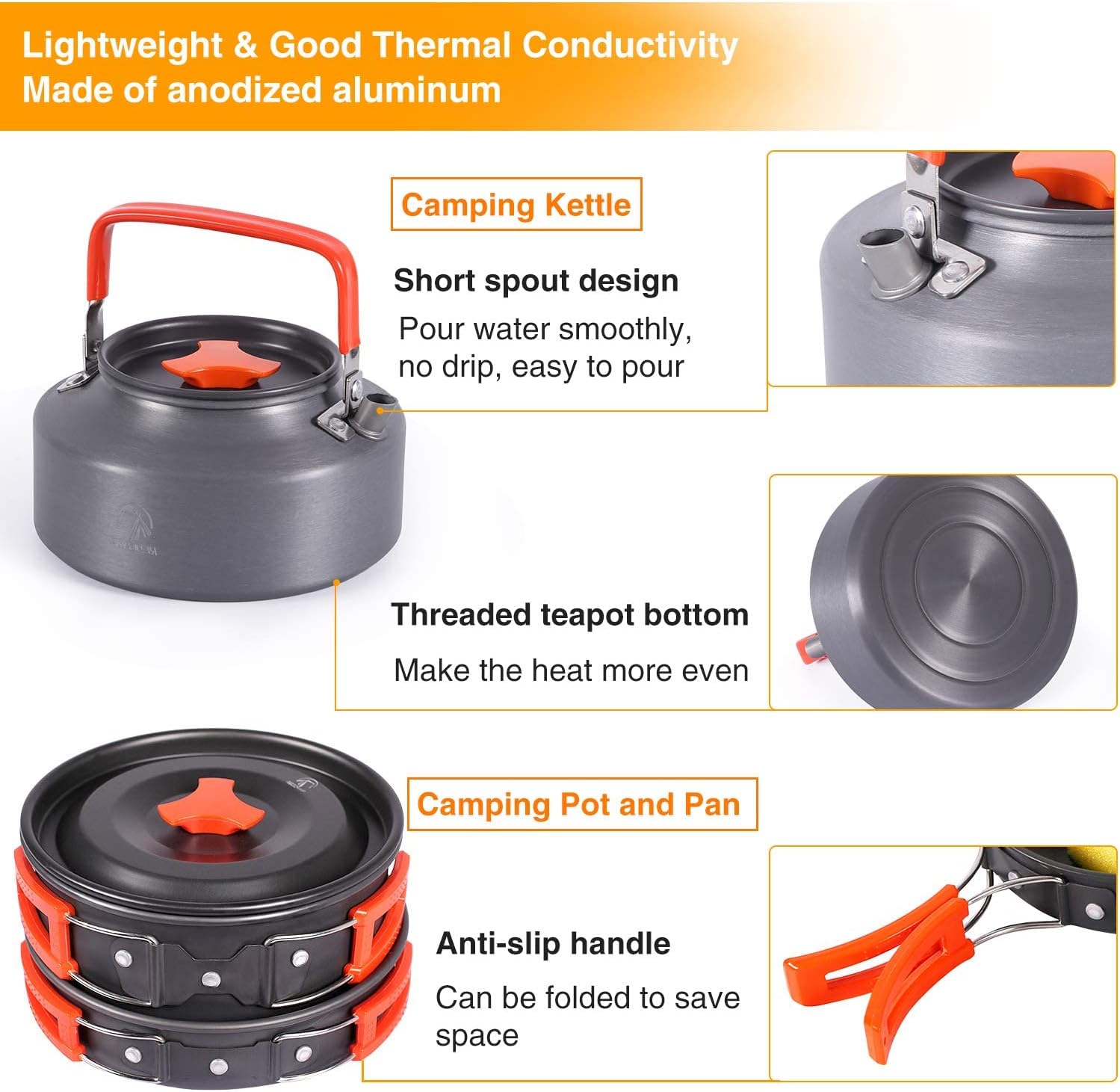 REDCAMP 12/13/17/22 PCS Camping Cookware Set Mess Kit, Lightweight & Compact Backpacking Cooking Set, Anodized Aluminum Camping Pots and Pans Set : Everything Else