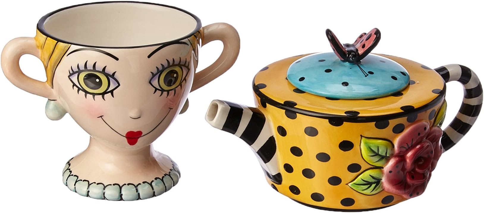 Lady Lux Tea for One Set, Teapot Rests on Top of Tea Cup, 8-Inch