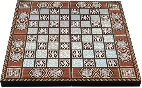 Miniatura 2 de Yenigun Tavla 20" Madre de Perla Patrón laminado madera comprimida cuadros Backgammon Set