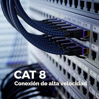 deleyCON CAT 8 Network Cable 1.5 m (40 Gbit/s, Nylon, 100% Copper) S/FTP PIMF – Gigabit LAN Ethernet Cable – RJ45 Connector for CAT8 CAT7 CAT6 PoE PS5 Router PC Laptop – Black