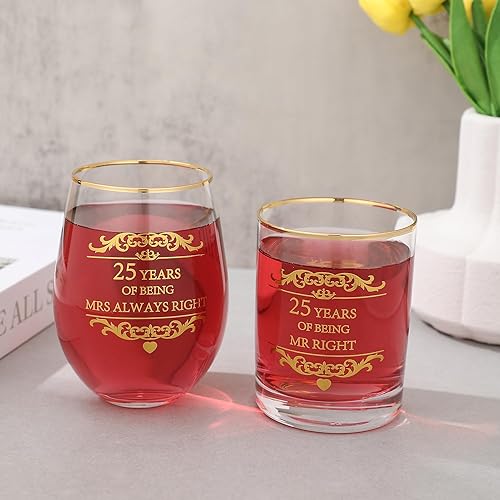 Miniatura 4 de MOMRNTAIL Celebra tu 25 aniversario de boda, compromiso, vaso de vino para padres, parejas, esposa, esposo, 25 años de ser el señor derecho, señora