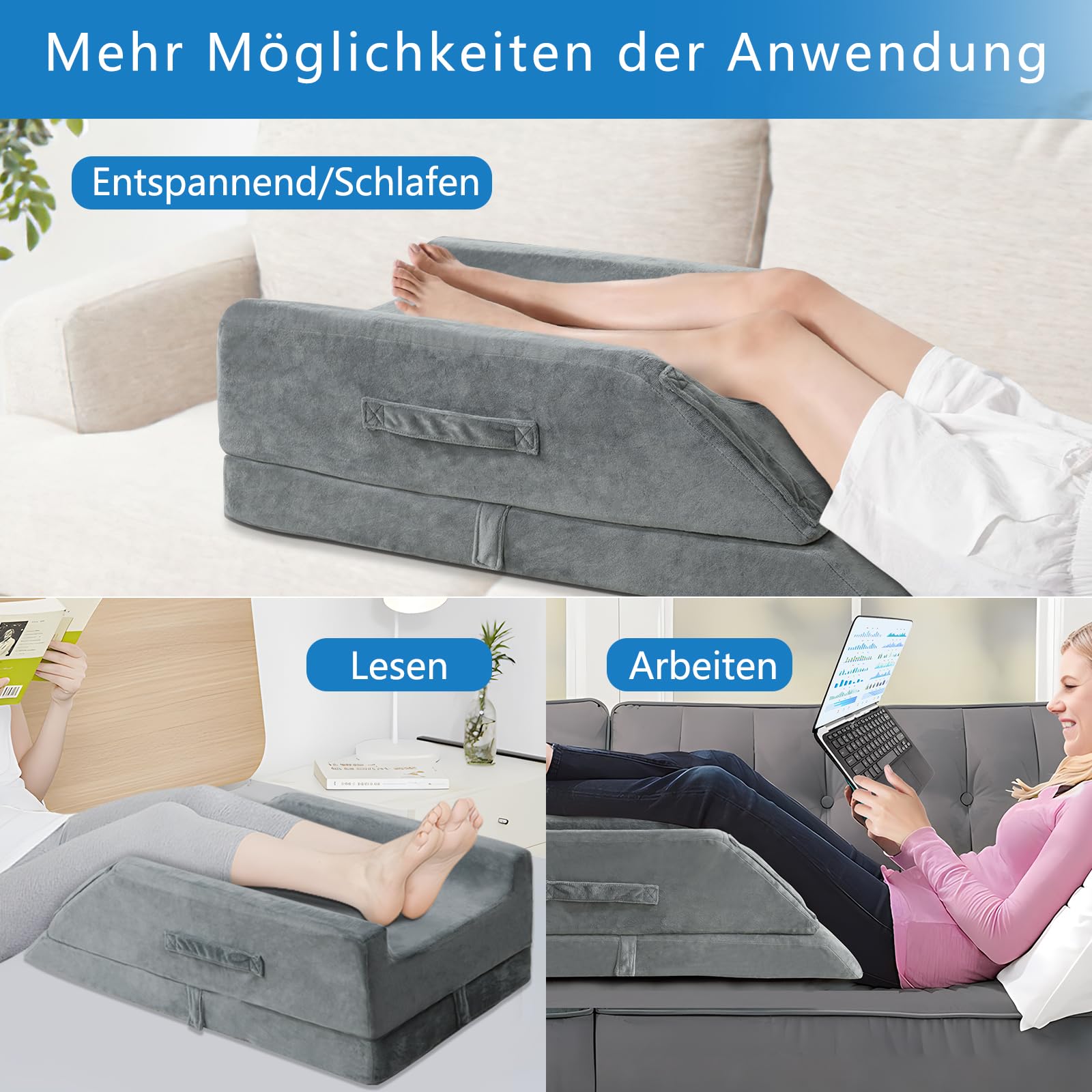 Höhenverstellbare Venenkissen zum Beine Hochlagern - Ergonomisches Beinhochlagerungskissen - Kniekissen Beinkissen, für Lymphdrainage, zum Ausruhen, Beine bei Varizen, Ischias Linderung