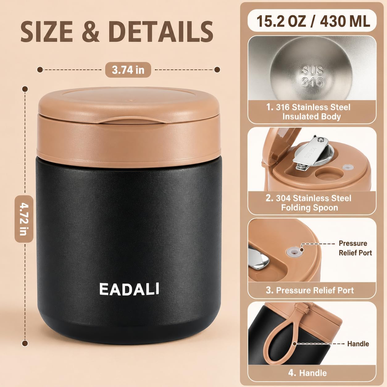  15.2oz Kids Food Jar for Hot Food – Vacuum Insulated Lunch Container with 316 Stainless Steel Interior, Leakproof Wide Mouth & Foldable Spoon for School Meals thumbnail