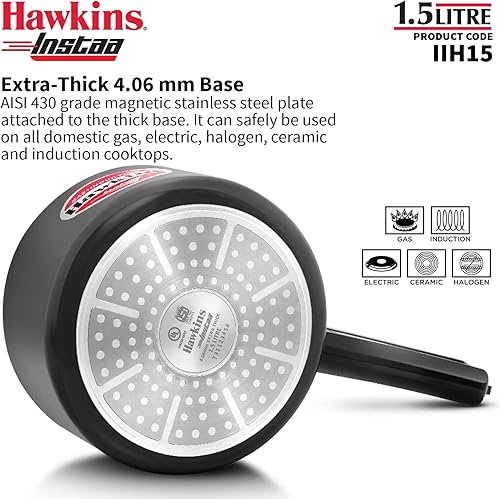 Miniatura 4 de Hawkins Olla a presión Instaa de 1,5 litros, cocina de tapa interior de inducción, cocina anodizada dura de cuerpo alto, mejor cocina negra, negro