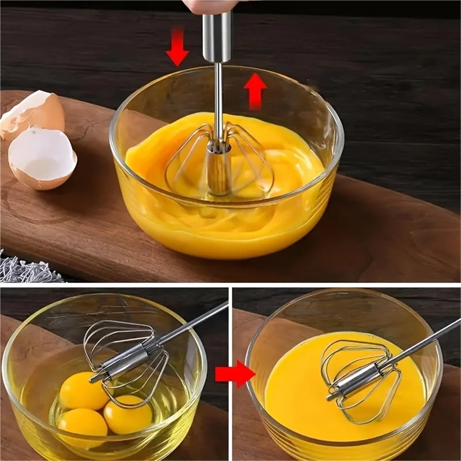 Kochen Edelstahl Schneebesen Milchkännchen Halbautomatischer Drehbesen Buchenholz Vase Griff Handmixer Kochen Ballon Ei(3