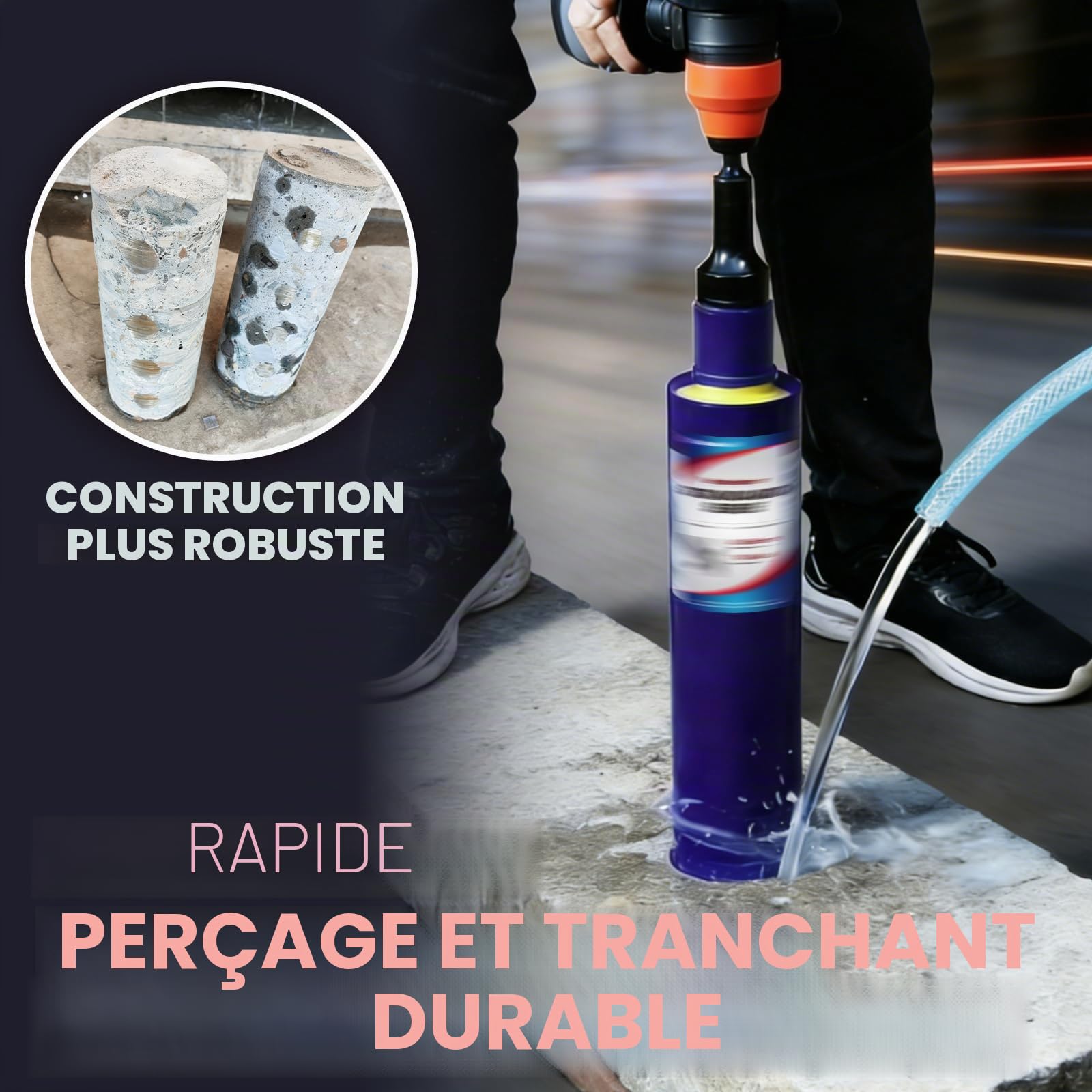 Carotteuse diamant DaduoRi 63 mm avec SDS Plus (1‑1/4 pouce) – 410 mm de profondeur de coupe – Pour forage à l’eau sur béton armé, maçonnerie, pierre, brique (longueur totale 460 mm).