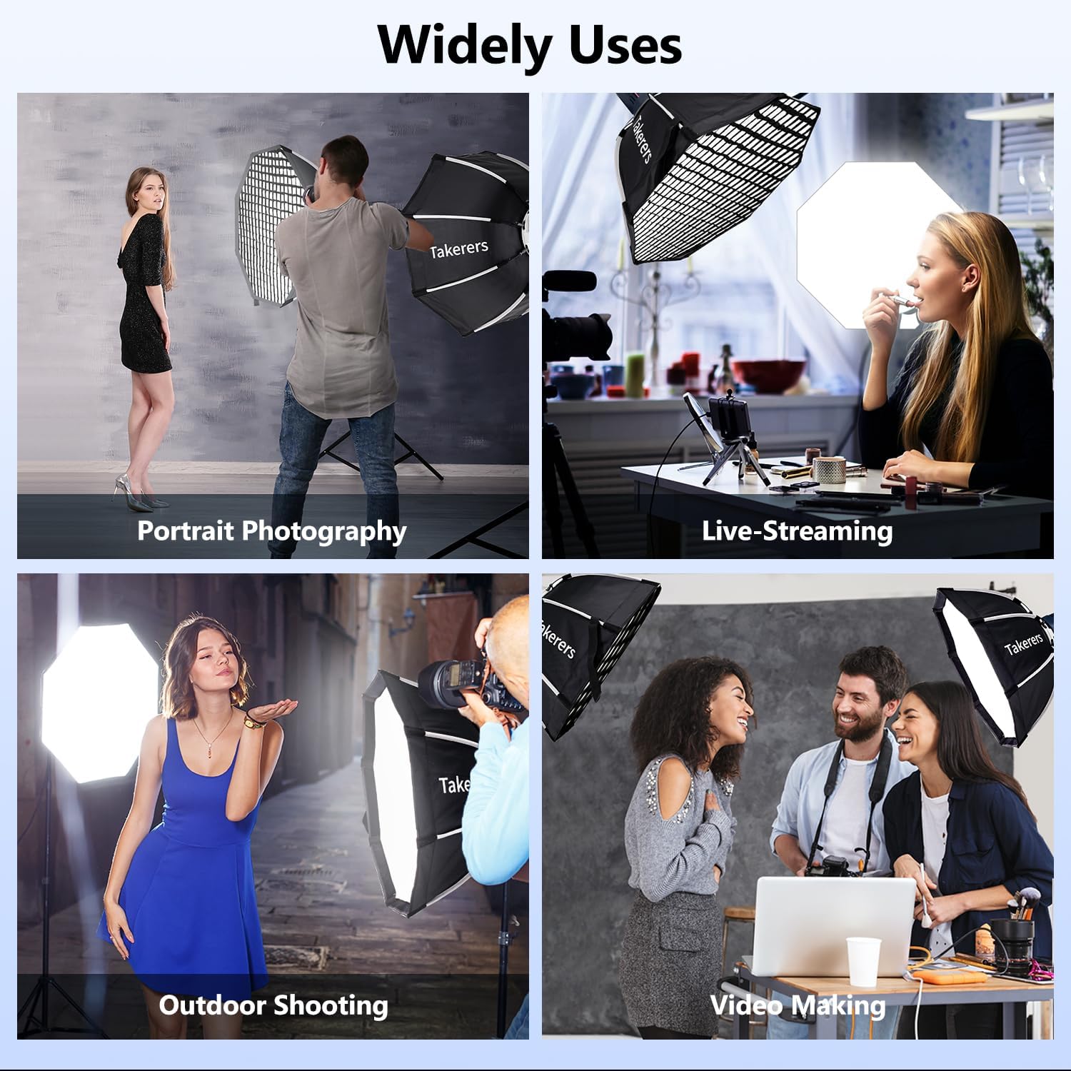 Takerers 22inch/55cm Deep Parabolic Softbox Diffuser with Honeycomb Grid, Upgraded One-Step Quick Installation, with S-Type Bracket Mount, Compatible for Aputure/Smallrig/Neewer/GVM Lights, Flash