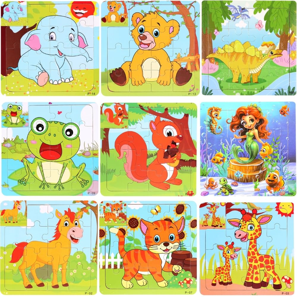 18 PCS Puzzles Niños de Madera, Regalos Cumpleaños Niños Colegio, Detalles Cumpleaños Infantil Invitados, Mini Juegos, Sorpresas Cumpleaños, Envase Regalitos Individuales (Pack 18 Puzzles)