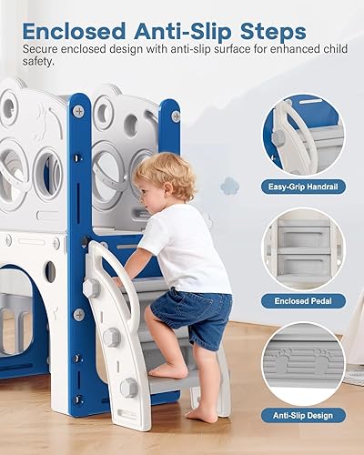 Miniatura 5 de Babytronic Tobogán para niños pequeños, tobogán 8 en 1 para niños con aro de baloncesto, telescopio y escalador, tobogán para bebés, parque infantil