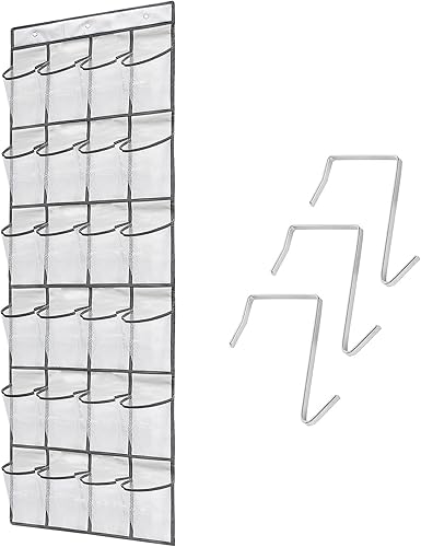 Organizador de zapatos sobre la puerta, 24 bolsillos grandes de malla transpirable, soporte de almacenamiento colgante que ahorra espacio, se cuelga