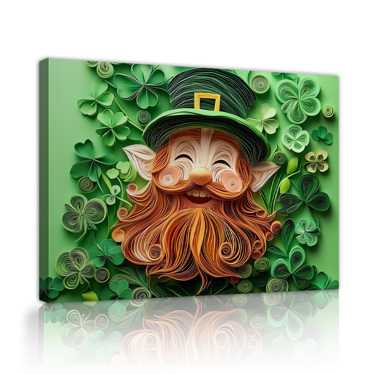 St. Patrick's Day sztuka na płótnie fantazyjne zbliżenie twarzy zielony kapelusz wirujący papier sztuka quilling żywe obrazy plakatowe do dekoracji mieszkania 90 x 110 cm