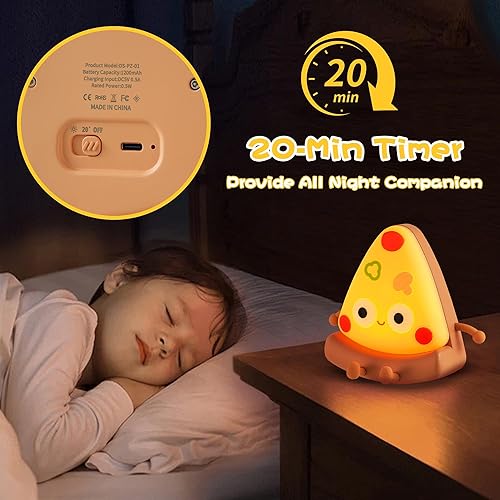 Miniatura 4 de Linda luz nocturna de pizza, lámpara nocturna recargable por USB de silicona con control táctil para niños, ideas de regalos Kawaii para niños y