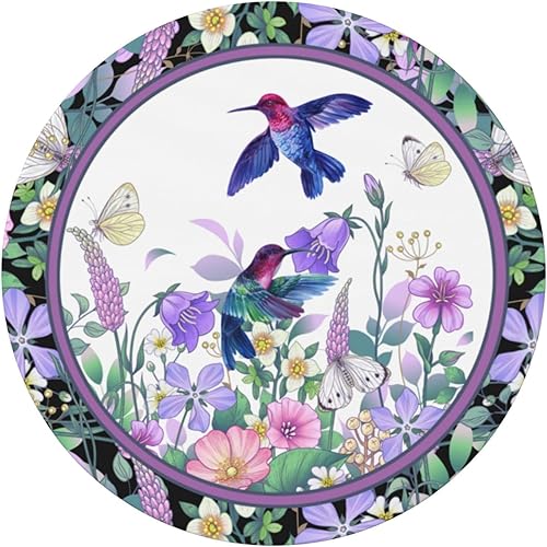 Miniatura 1 de Mantel redondo de flores de colibrí de verano con pájaros de 48 pulgadas rústico con resistente a las arrugas para fiestas picnic mesa comedor