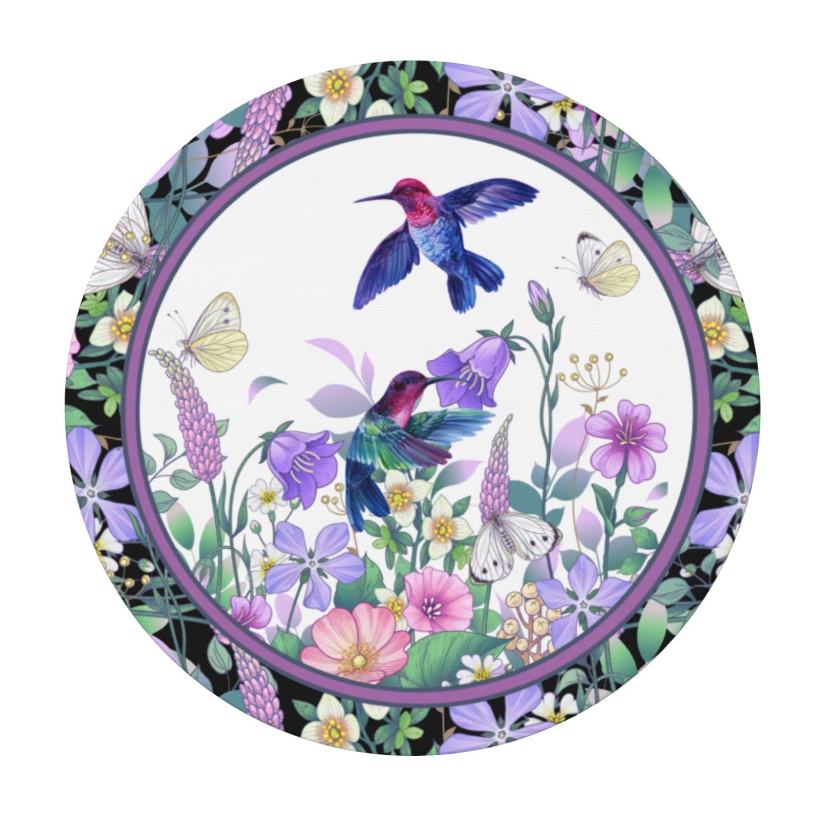 Hummingbird Flower Tablecloth Summer Birds 72 Inch Round Tablecloth Rustic with Wrinkle Resistant for Party, Picnic, Tabletop, Dining Room, Indoor and