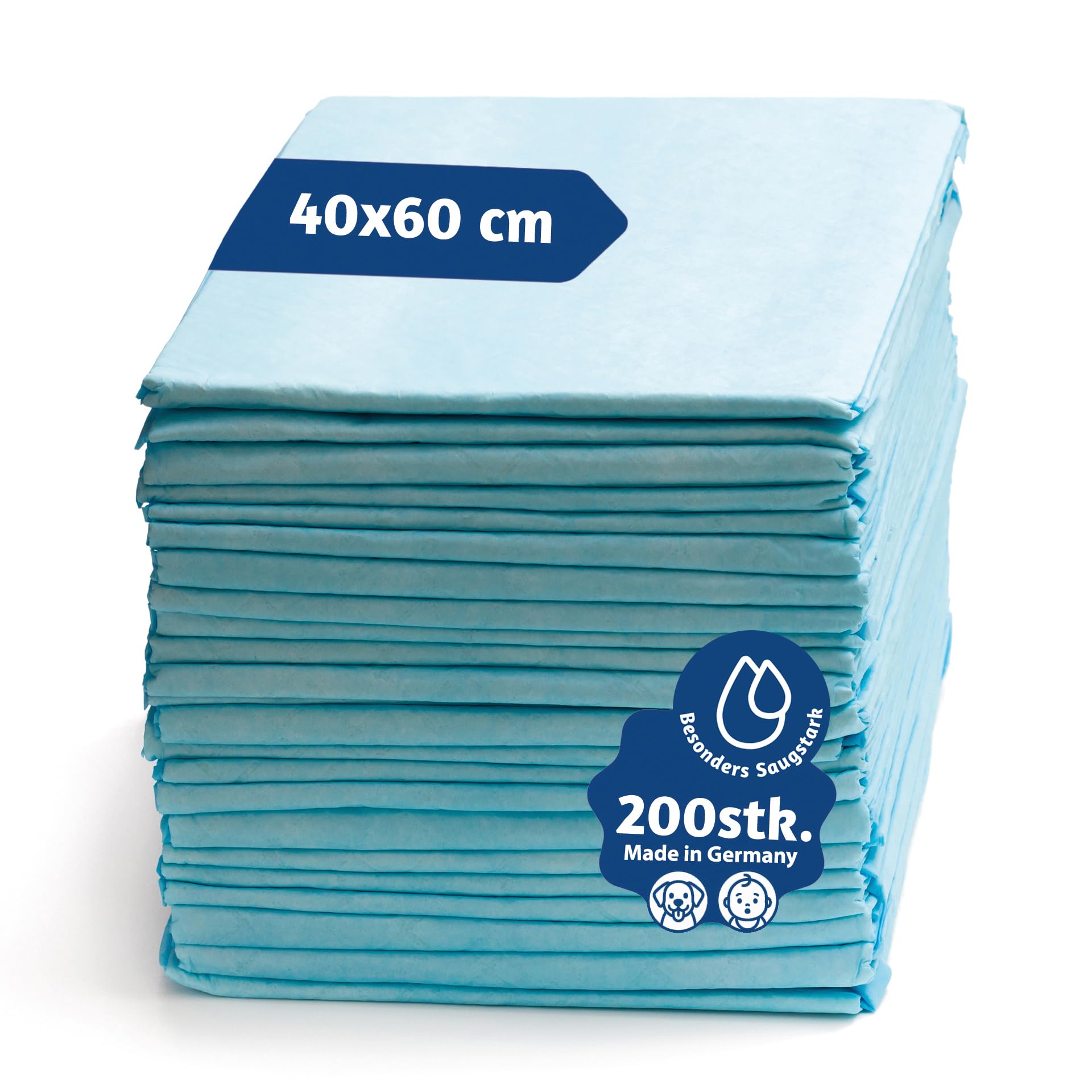 A&G-heute 200 Stück 40 x 60 cm 6-lagig Zellstoff Krankenunterlagen Saugleistung 235 ml Blau | Baby PIPI Matte Wickelauflage | Inkontinenzunterlagen Einmal-Unterlagen | Puppy Pads Trainingspads Hunde