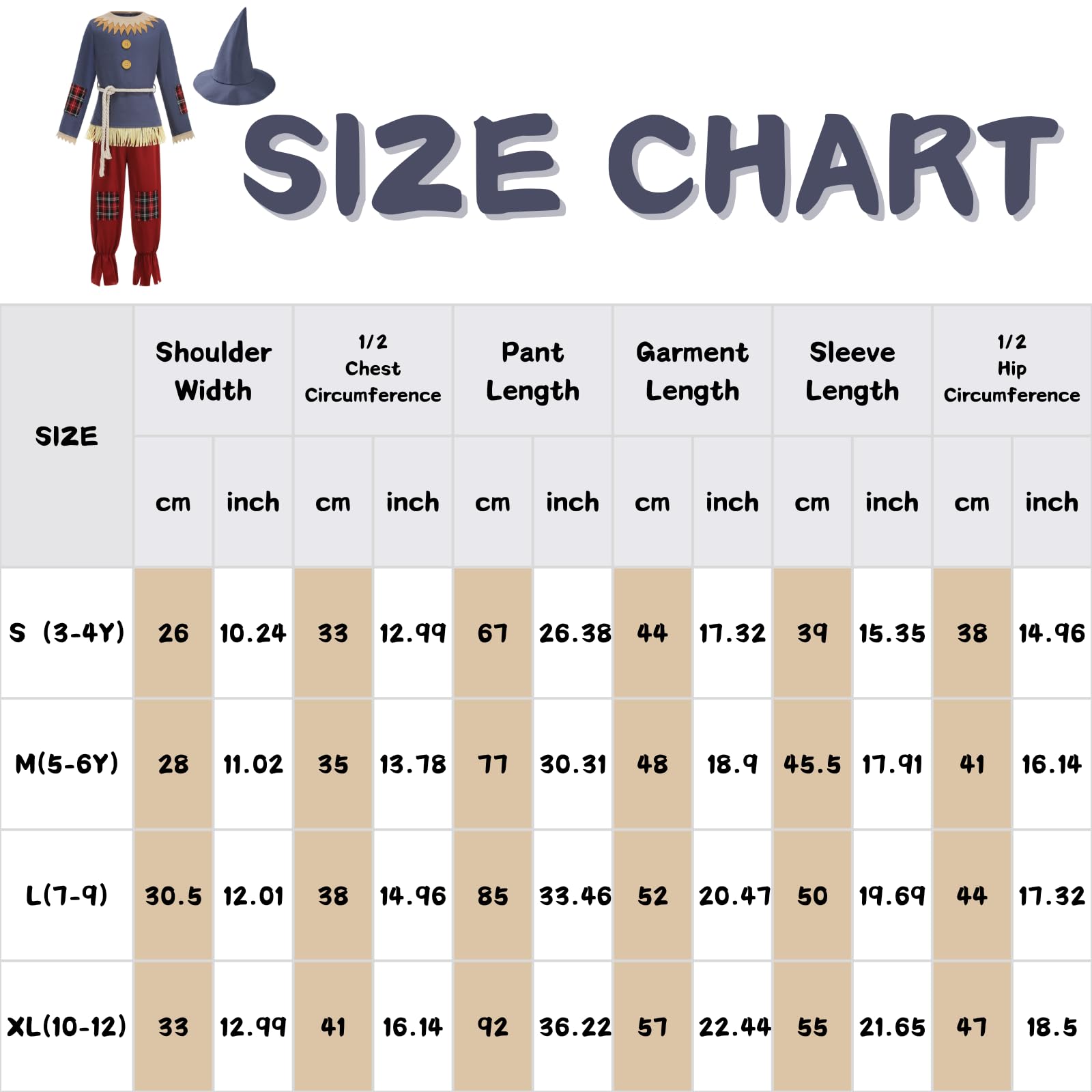 RRCBMD Kids Scarecrow Costume Boys Long Sleeve Scarecrow Dress 4 PCS with Hat for World Book Halloween Party-S-3-4Y - Image 3