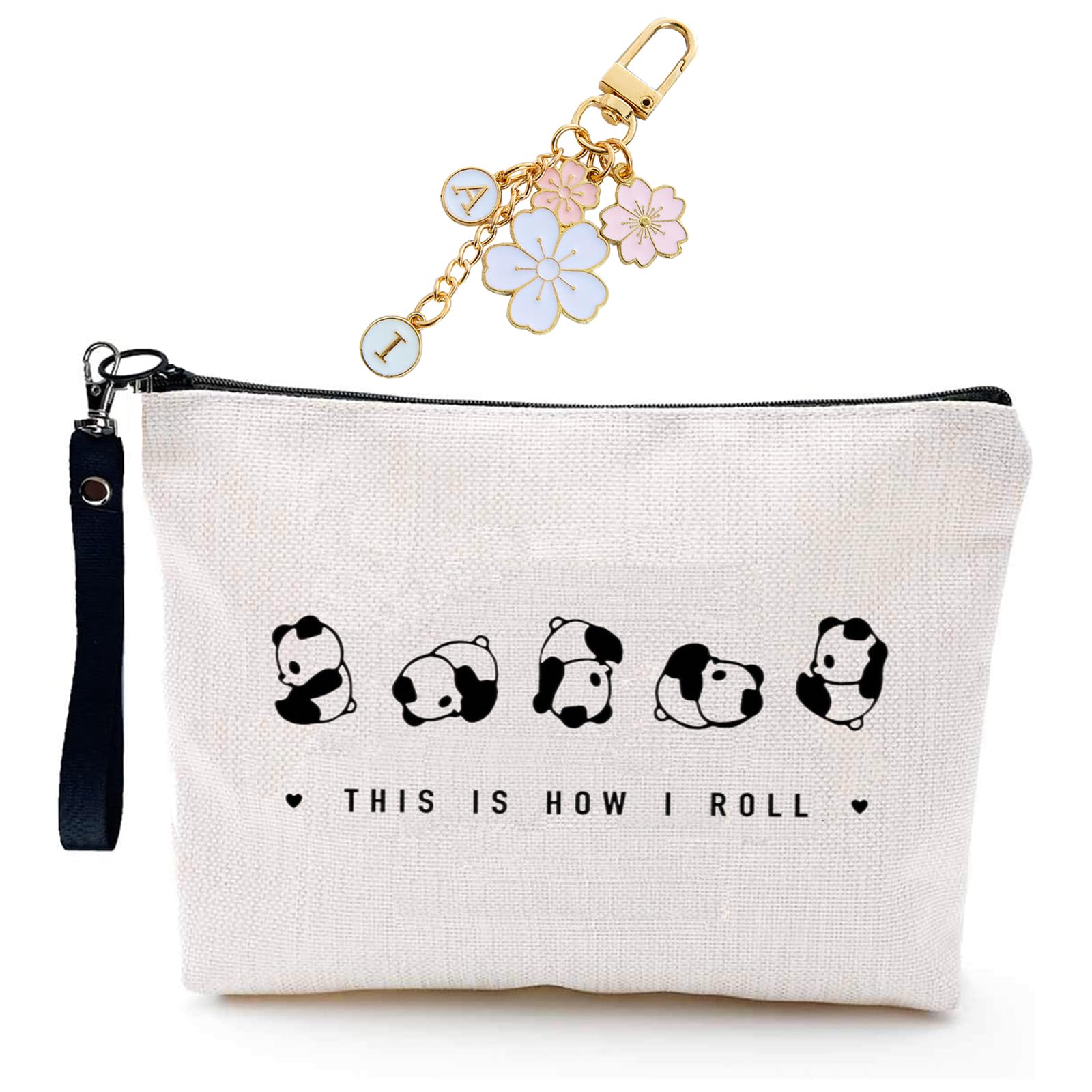 Finpletai Cute Panda Makeup Bag, This is How I Roll Cosmetic Bag, Panda Lover Gifts, Funny Panda Bag for Women Girls Sister Daughter Linen Zipper