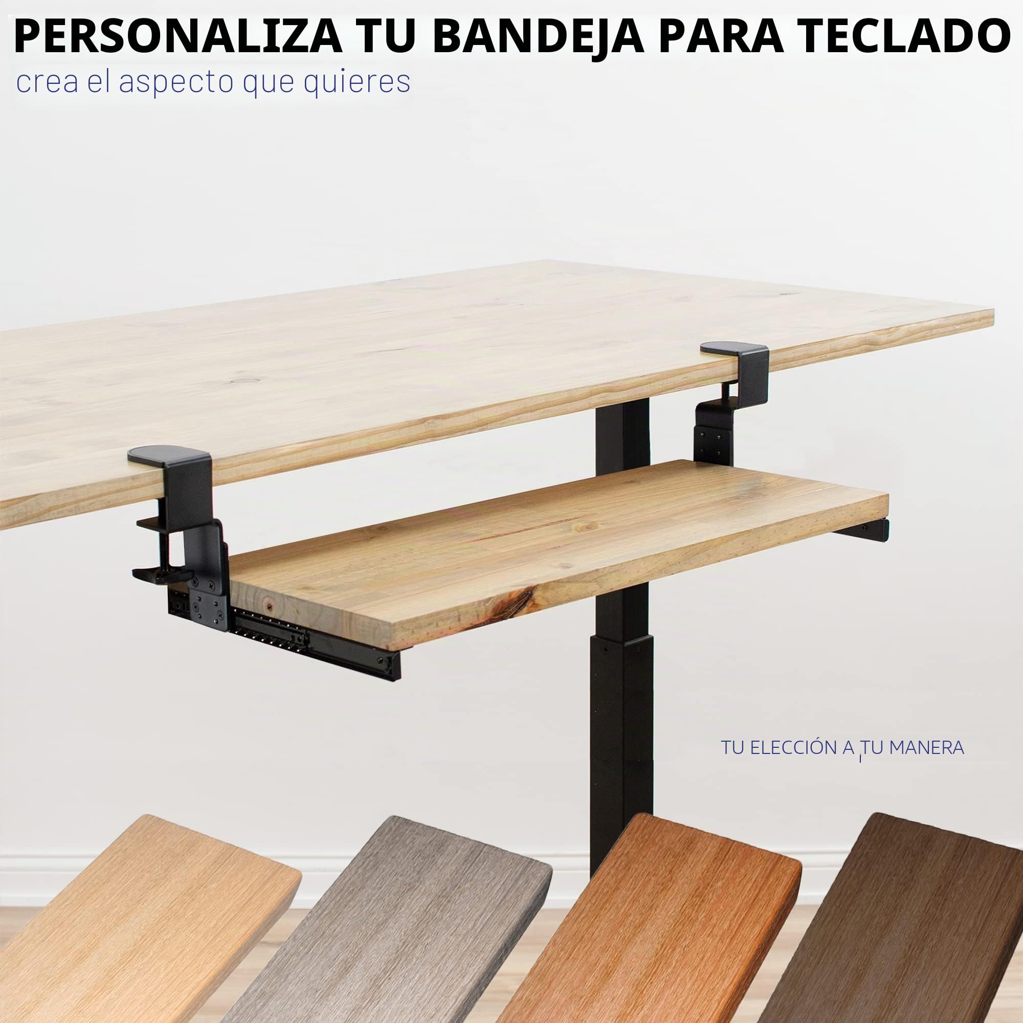 VIVO Juego de abrazadera ajustable en altura y riel de 12 pulgadas para bandejas de teclado de madera personalizadas (bandeja no incluida), pista deslizante extraíble debajo del escritorio con sistema
