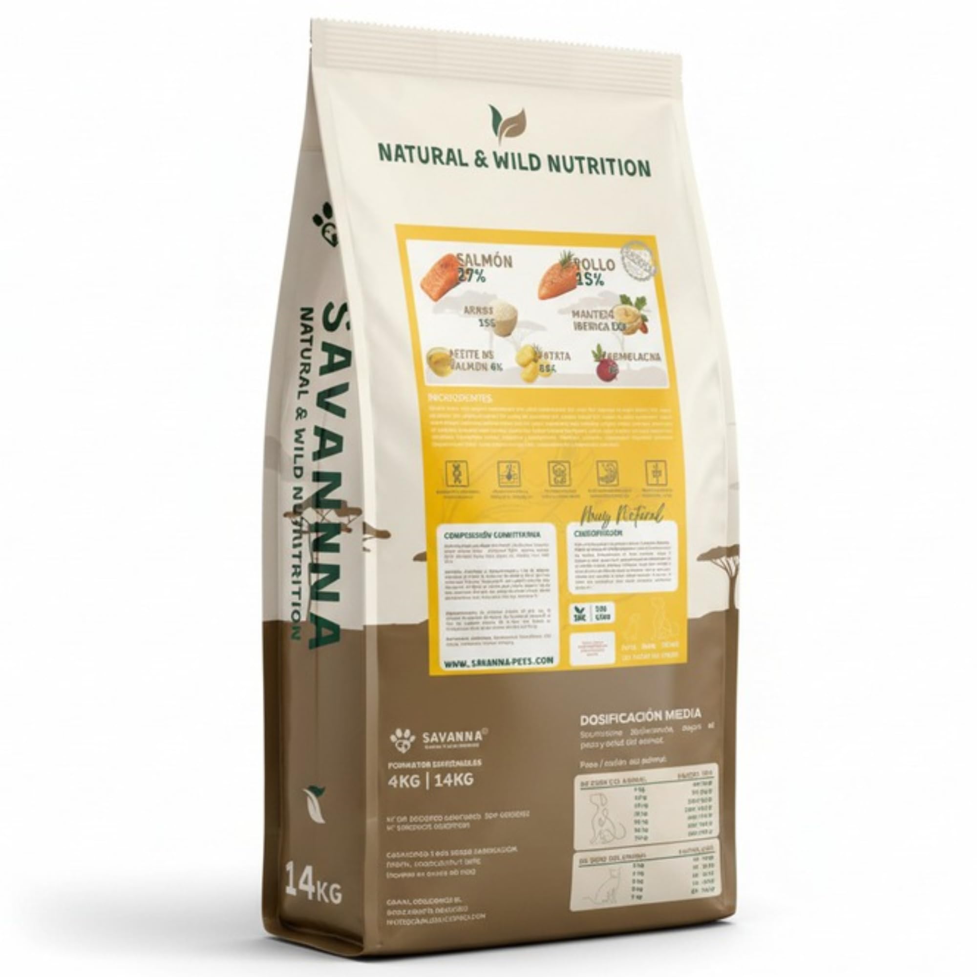 Pienso Cachorros Savanna 14 kg Salmón Pollo y Arroz, Desarrollo Saludable Cachorros y recuperación de Madres Lactantes, Alta Digestibilidad, Huesos Fuertes, Cuidado de Piel y Pelo