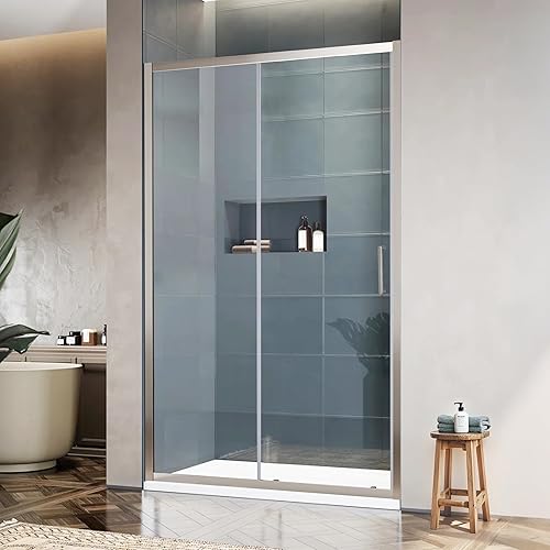 Miniatura 9 de Puerta de vidrio para ducha de baño, puerta de vidrio para ducha de bañera de 43 x 58 pulgadas, panel de pantalla de vidrio templado, puerta