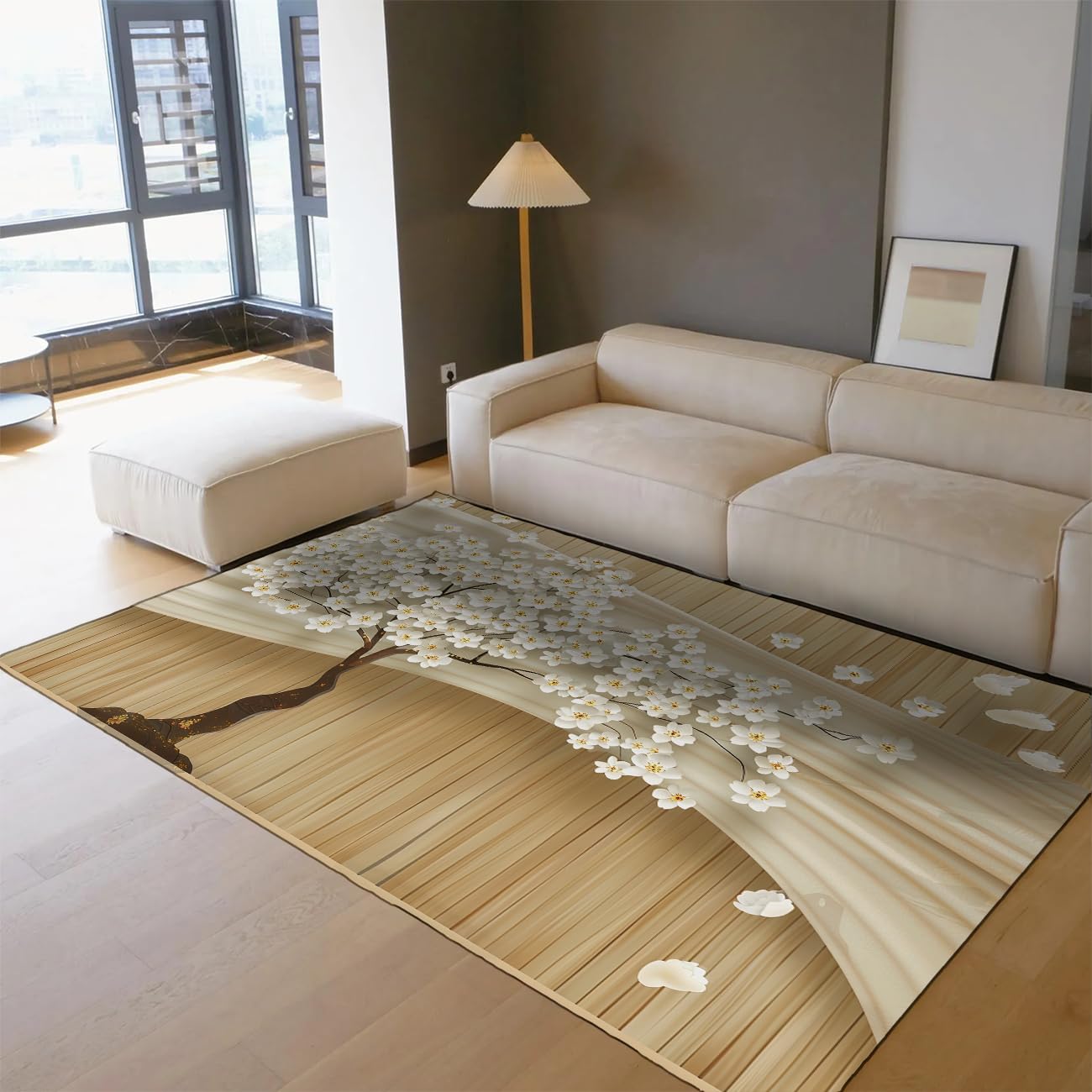 Tapis doux cerisier lavable en machine pour décoration de maison