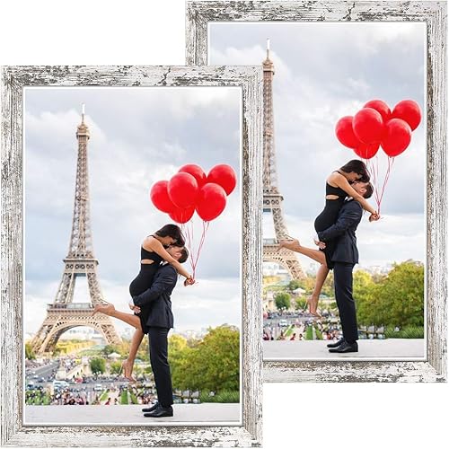 Vista 33 de Q.Hou - Marcos de fotos de 11 x 14 pulgadas, madera con patrón de encaje, color blanco envejecido, juego de 2, cada marco con 2 alfombrillas, Blanco