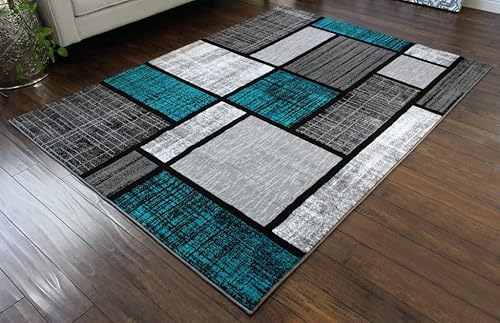 Miniatura 7 de Masada Rugs, Stephanie Collection - Alfombra de área moderna y contemporánea, 1110, turquesa, gris, blanco y negro (5 pies 3 pulgadas x 7 pies 3