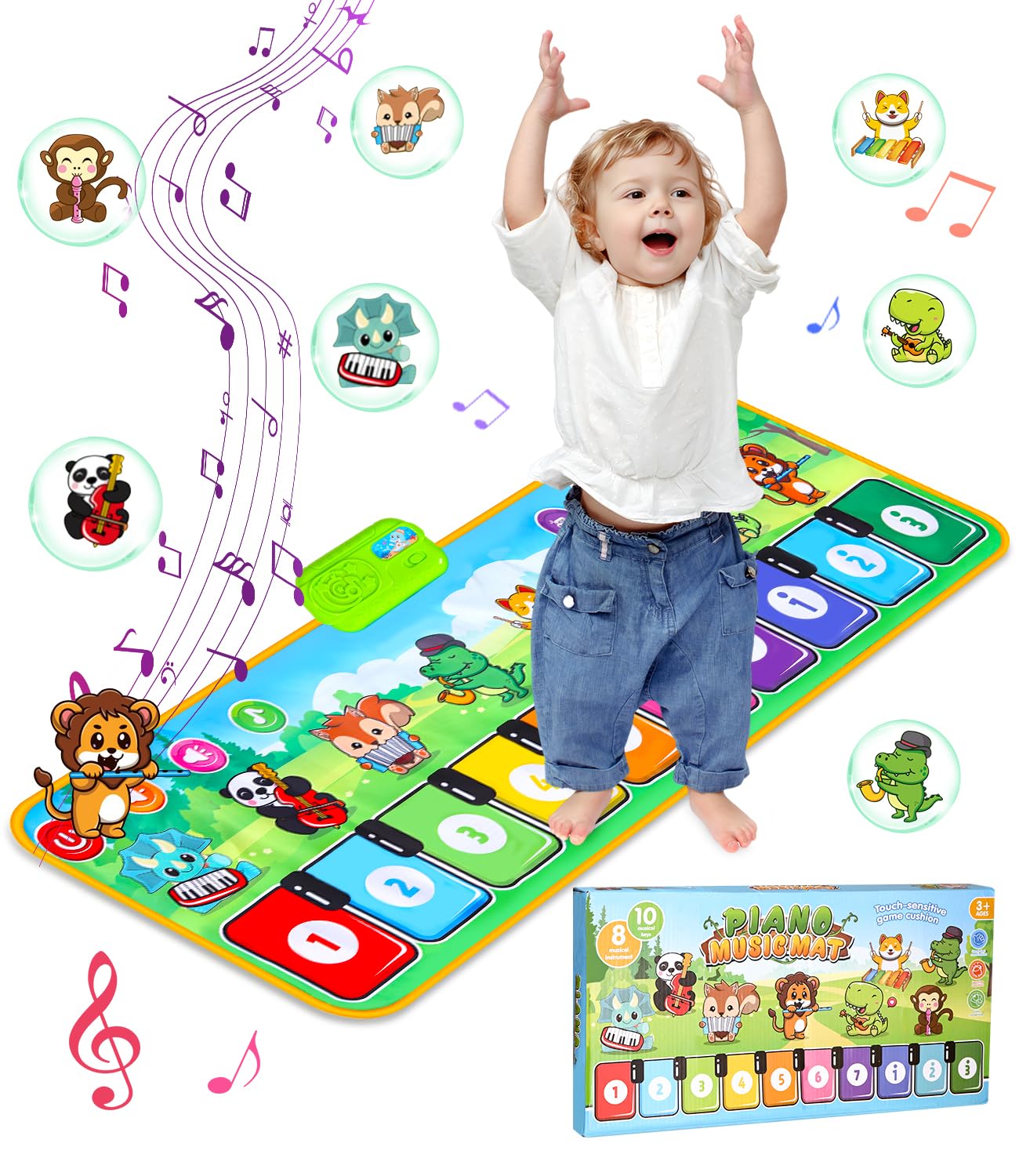 Birshe Alfombra Musical Piano Bebe,Alfombra de Piano Infantil con 8 Sonidos Instrumentales Regalos Juguetes para 1 Año Educativo Juguete Regalo para Niños Niño Niña Plegable y antideslizante(110x36cm)