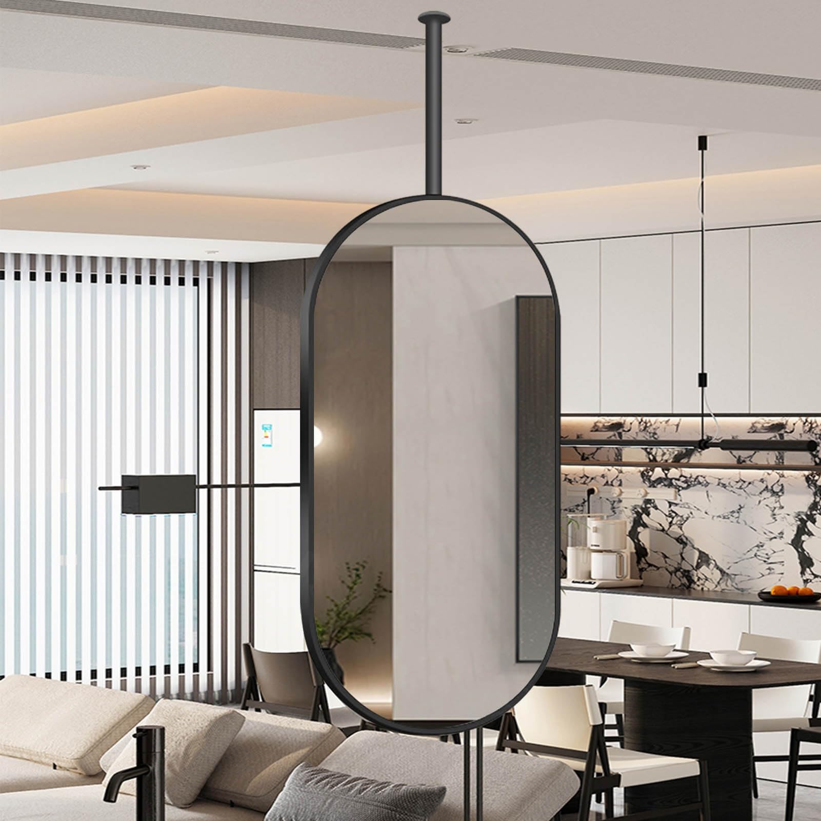 FGXHHS Ceiling Mirror Metal Frame Mirror, Oval Wall Mounted with Hanging Rod for Home Living Room Dining Bedroom Entryway Washroom, Bathroom Vanity Makeup Modern Shaving Mirror(40cmx70cm)