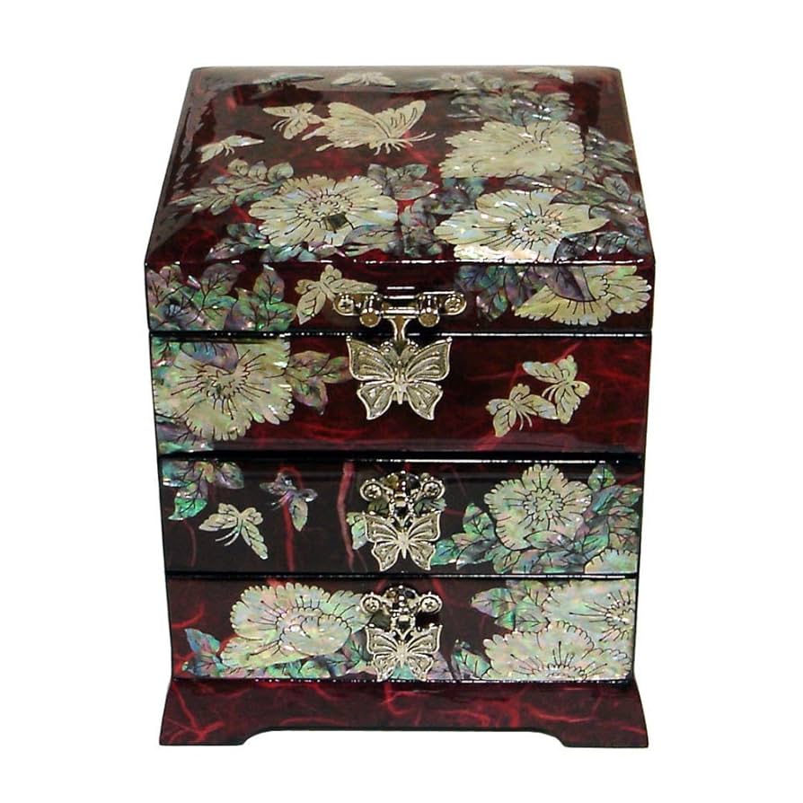 美品　螺鈿　ジュエリーボックス　三段　貝殻　工芸品　宝石箱　木製　漆？　蝶々　花 楽天市場】韓国螺鈿 螺鈿漆器 螺鈿 高級 宝石箱 花 蝶