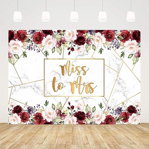 Miniatura 2 de Sendy Telón de fondo de Miss to Mrs de 7 x 5 pies para despedida de soltera, mármol burdeos, rosa, rosa, floral, suministros de decoración de