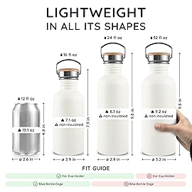 Bambaw 500 ml Stainless Steel Water Bottle, White Water Bottle, Non-Insulated Sports Stainless Steel Children\'s Bottle, Reusable - Polar White