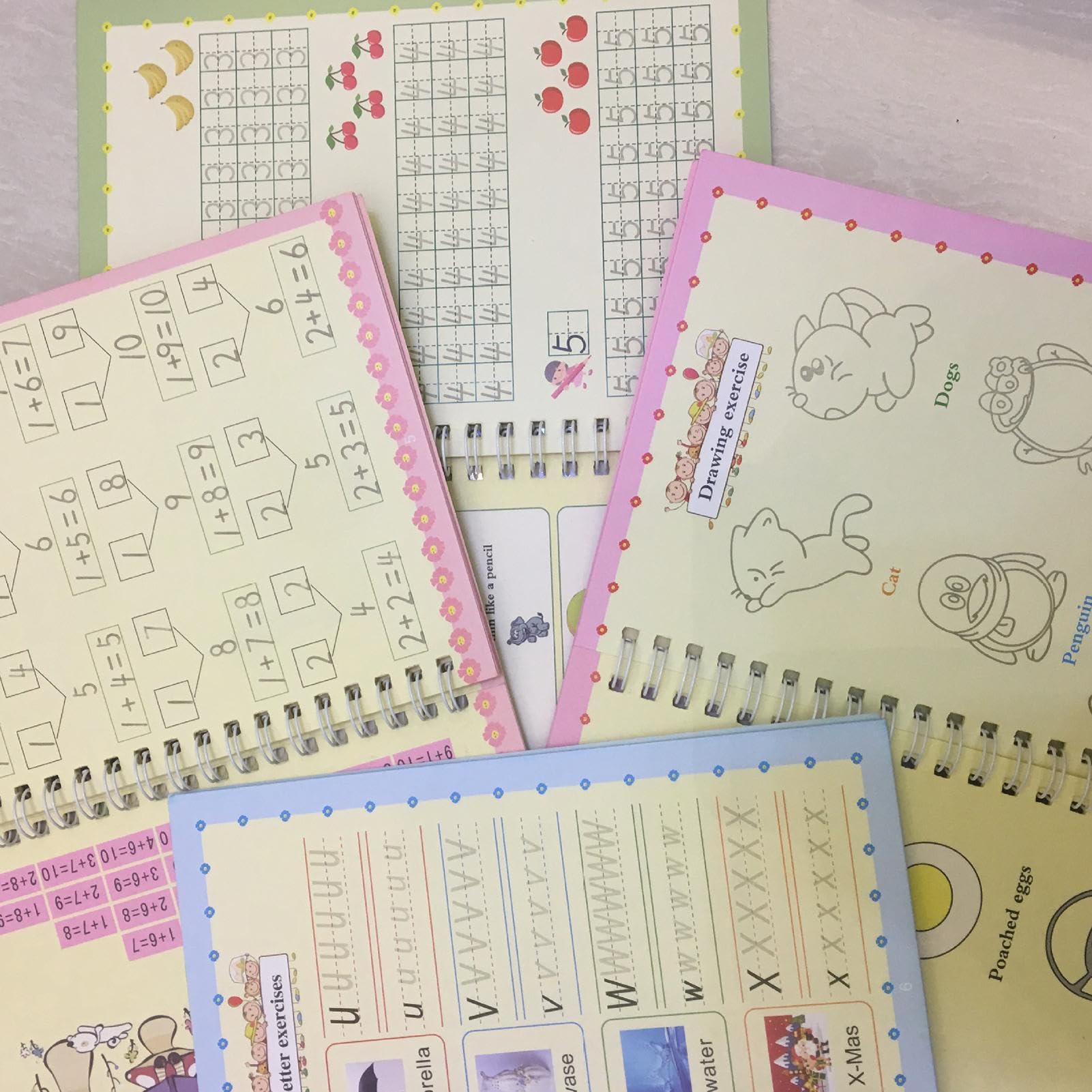 Grooved Kids Writing Books - Wielokrotnego użytku Tracing Copy Books for Preschool, Przedszkole, Homeschool with Learning Practice Function, Educational, Girls, 17,52 x 17,09