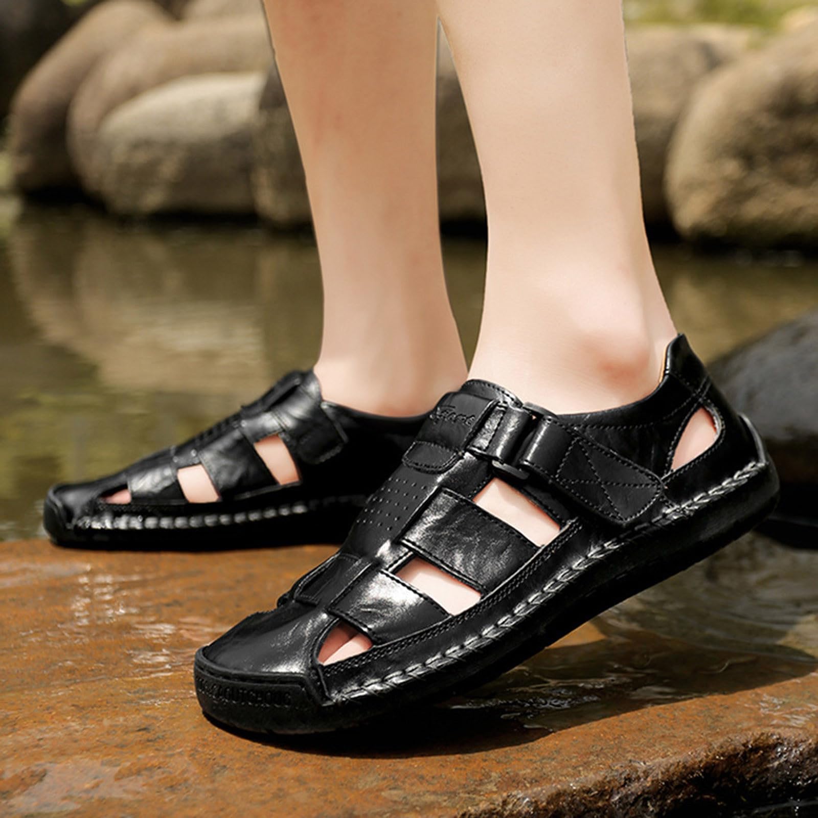Sandales Homme Mules Compensées avec Strass Fermeture Élastique Réglable pour Piscine Plage Sabot Orthopédique Confortables
